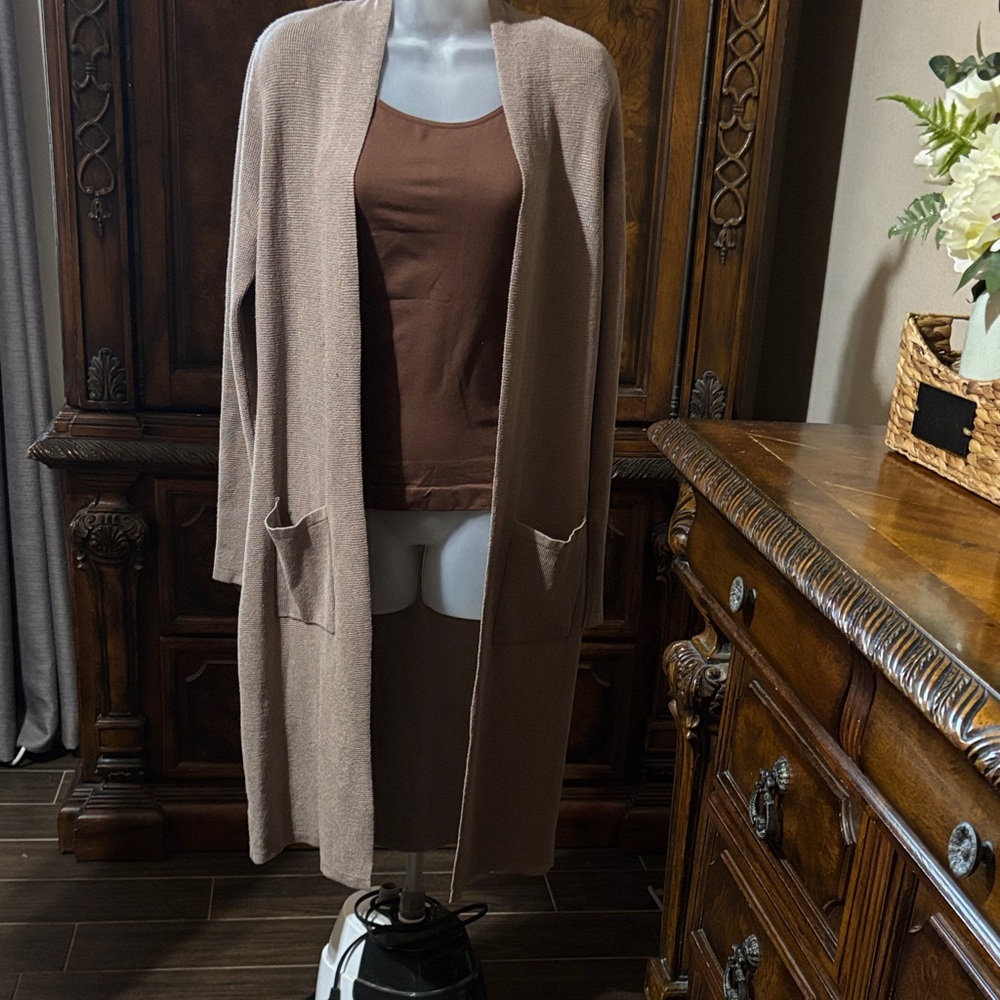 Cyrus Beige Open-Front Cardigan